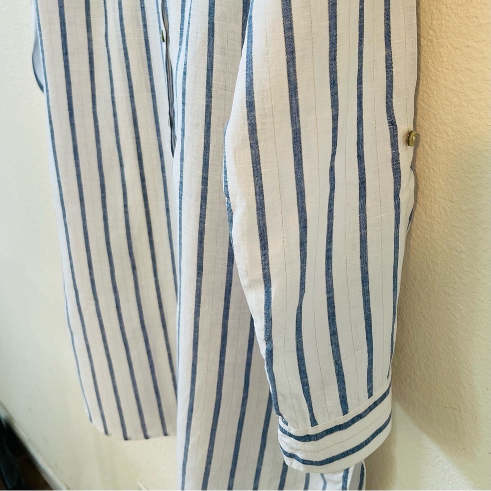 Linen Blue/Wht Stripe Maxi Tunic 3/4 Sleeve Size 8/10 - Picture 3 of 12